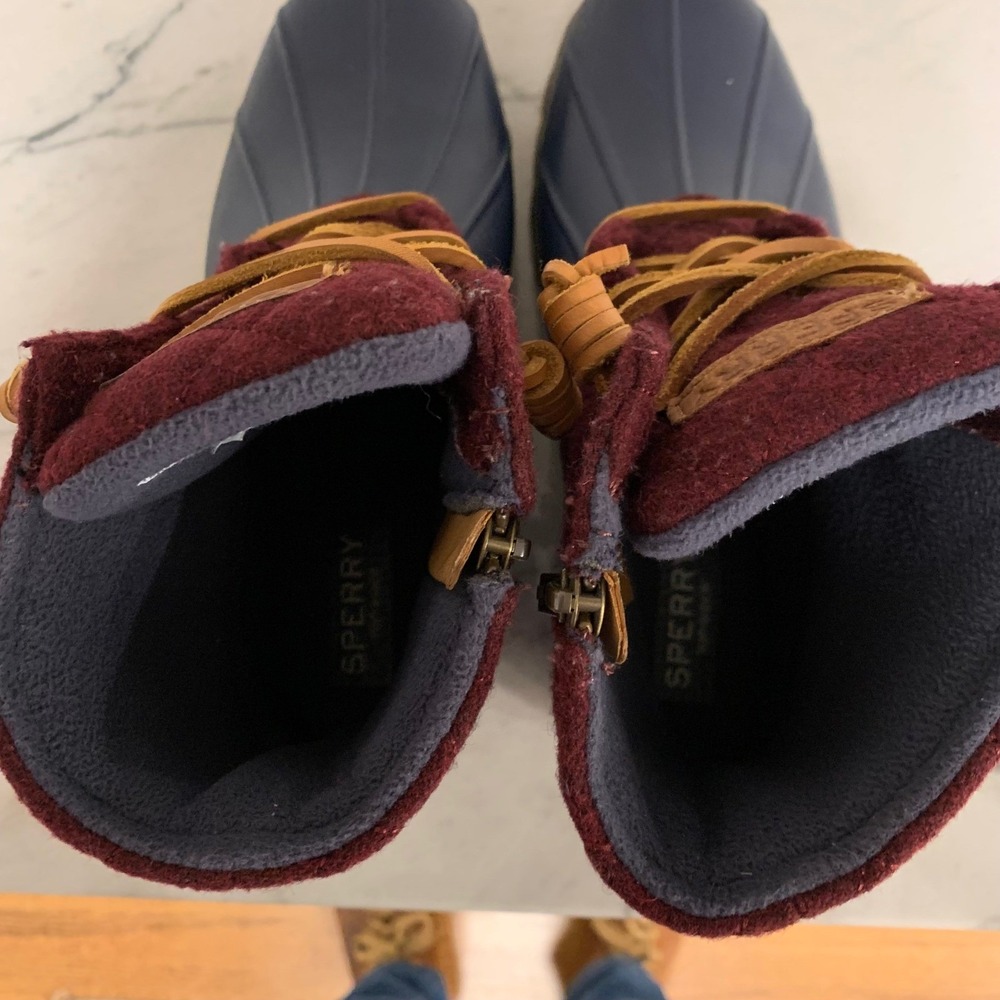 Sperry Women's Saltwater Duck Boots Quilted Wool‎ Burgundy Navy STS97568F Size 8 - Picture 10 of 12